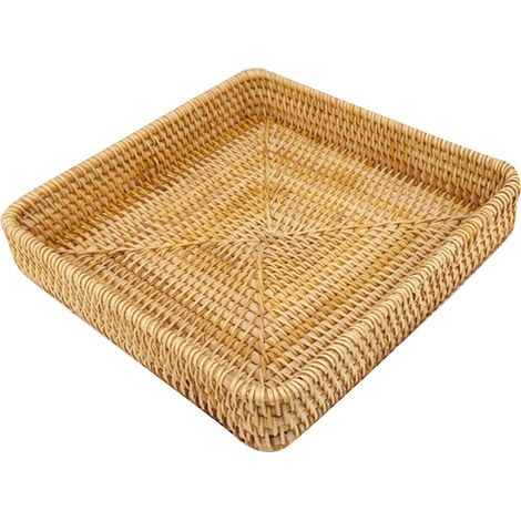 Plateau de table en rotin tressé à la main, panier de rangement pour collations, plateau de service multifonctionnel M (1/5)