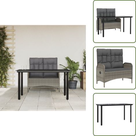 Juego de comedor - vidaXL Juego de comedor jardín 2 pzas con cojines ratán sintético gris - Cojines para banco