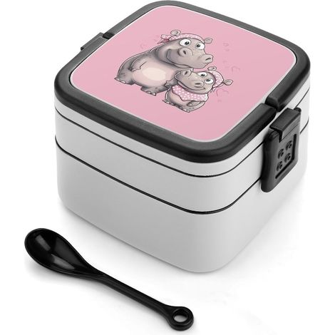 Boîte à bento Hippopotames 2 compartiments, avec cuillères pour (1/5)