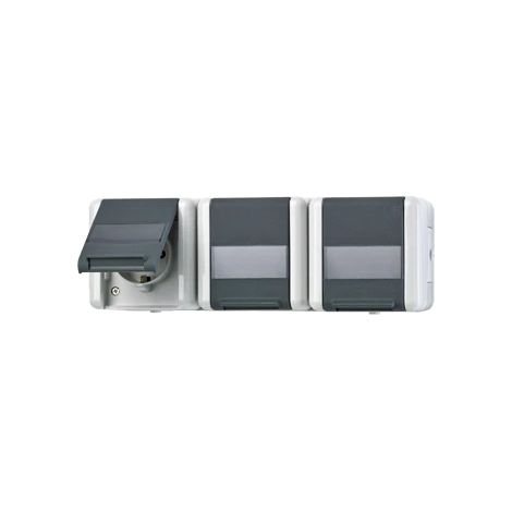 Jung Prise triple SCHUKO®, câblée, 16 A 250 V , avec champ d'inscription, horizontal, IP 44, WG 800 8230 NAW