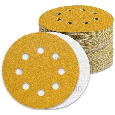 Disque Poncage 125mm Grain 80 Papier Poncer 100pcs Disques Abrasif pour Ponceuse Excentrique Papier de Verre..DEBUNS