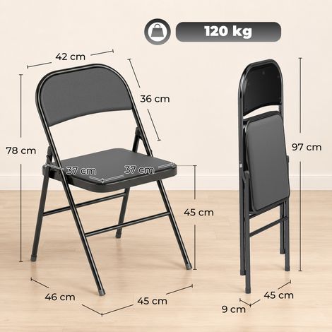 Ensemble de 4 chaises pliantes rembourrées, similicuir PU et métal, 45 x 46 x 78 cm, noires (1/5)