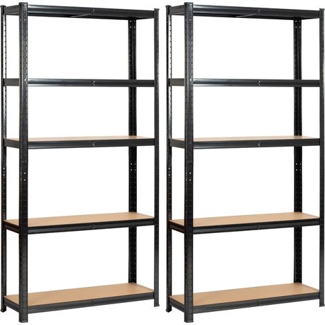 Set 2 x AKORD Scaffale garage in metallo acciaio nero 5 ripiani in colore legno per carichi fino a 875kg 90x30x180 cm