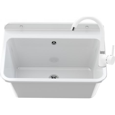 Évier Utilitaire Grand - Blanc - 610x410x300 mm - Polypropylène - Robinet Flexible Inclus - Large (1/5)