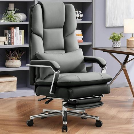 Ergonomischer Bürostuhl mit Fußstütze und Lendenwirbelstütze, PU-Leder, bis 200kg (1/5)