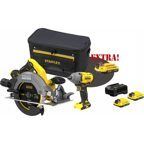 Kit Sega circolare a batteria 18V Brushless V20 SFMCS550B + Avvitatore ad impulsi a batteria 18V attacco 1/2" SFMCF920B V20 FATMAXB. + Set energia + EXTRA OMAGGI FATMAXB. STANLEYB.