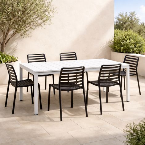 Set tavolo Rio Allungabile 210-280 cm con 6 sedie Doga Bistrot, per esterno e giardino -Bianco / Antracite (1/5)