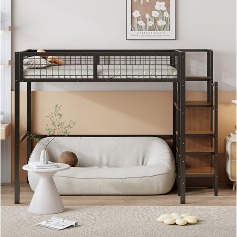Hochbett 140x200 mit Leiter und Kleiderschrank Metall OKMYHOME (1/5)
