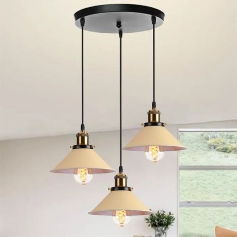 U-Do Suspension Luminaire Rétro 3 Têtes Lustre Cage en Fer Jaune Claire Lampe Disque Noir E27 22CM décoration Salle à Manger (1/4)