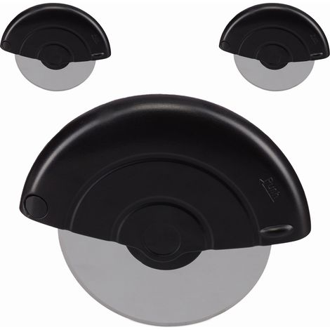 Relaxdays 3x Pizza Cutter, Stainless Steel, Gastro, Round Pizza Wheel, Dishwasher-Safe, 11.5 x 13.5 x 2.8 cm, Black (1/5)
