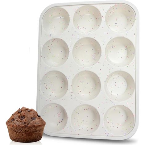 Molde de silicona para muffins de tamaño regular (7/12 unidades), antiadherente y duradero para hornear en casa o en la cocina. (1/4)