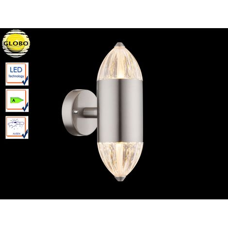 Außenwandlampe silber LED Gartenlampe Fassadenleuchte Up Down Haustürleuchte, 11W 750lm warmweiß, DxH 8 x 21 cm, Globo 34005W1 (1/4)