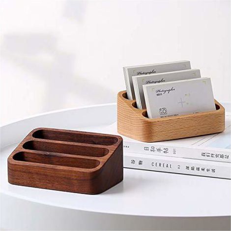 Porte-cartes de visite en bois pour bureau, présentoir à 3 emplacements, noyer noir (1/4)