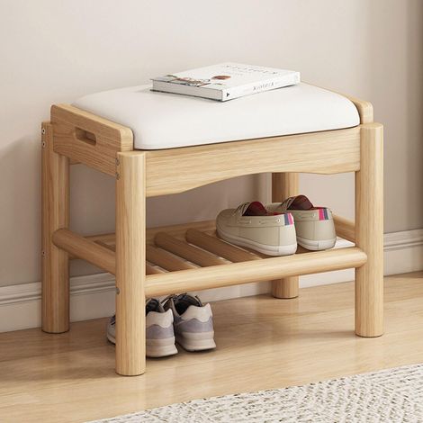 Banc Chaussures Entrée en Bois avec Siège Rembourré, Blanc (1/5)