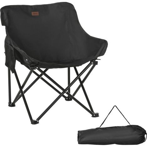 Chaise de camping, chaise de jardin pliante avec poche latérale, pieds en acier, fauteuil pliant avec sac de transport pour piscine, plage, Oxford, noir (1/5)