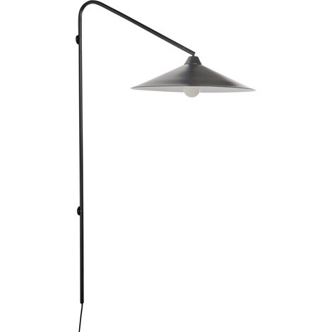 Lámpara de pared moderna estilo industrial sala de estar dormitorio base y pantalla de metal negro Nenton