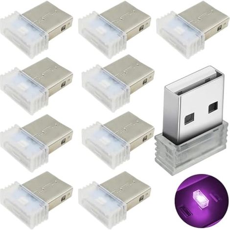 Voiture Interieur Mini USB, 10 pcs LED Voiture Interieur, Eclairage Interieur Voiture, Lumières Intérieures de Voiture USB, LED Interieur Voiture (Rose-Mauve) (1/4)
