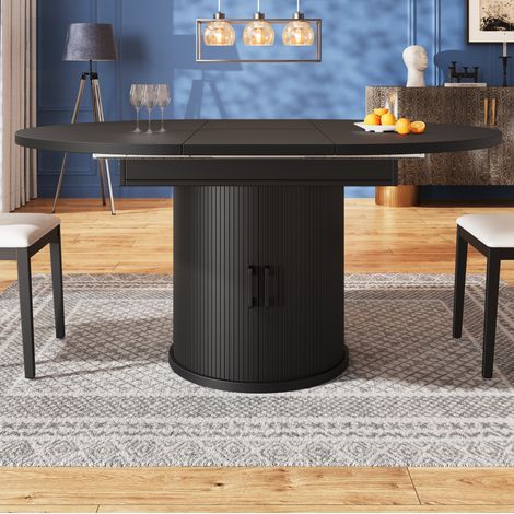 Mesa de comedor extensible 118x118x76.8 cm negra en MDF con almacenamiento y patas ajustables (1/5)