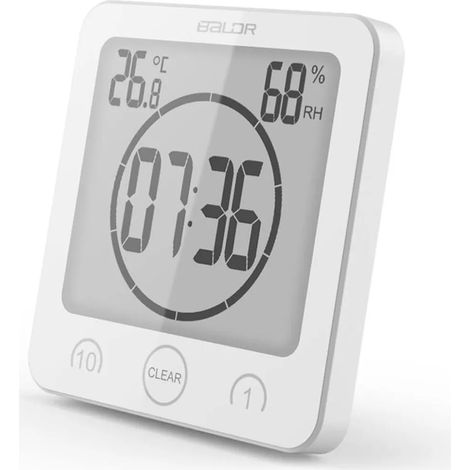 LCD Digital Wasserdicht Badezimmer Wanduhr Duschuhr Timer Temperatur Feuchtigkeit Küche Toilette Wecker