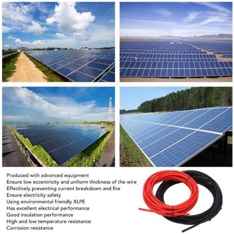 Câble d'extension solaire, résistance à la corrosion Fil solaire 2 pièces double isolation pour système de centrale électrique 6mm² 20m