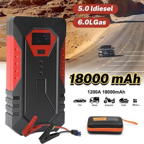 Booster batterie voiture 12V 18000mAh – 600A, demarrage essence 6.0L diesel 4.0L – Portable (1/4)