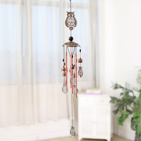 Campanas de viento de búho Icyant con 4 tubos de aluminio, 6 campanas, 95 cm, impermeables, para Navidad, mamá, balcón, festival y jardín. (1/5)