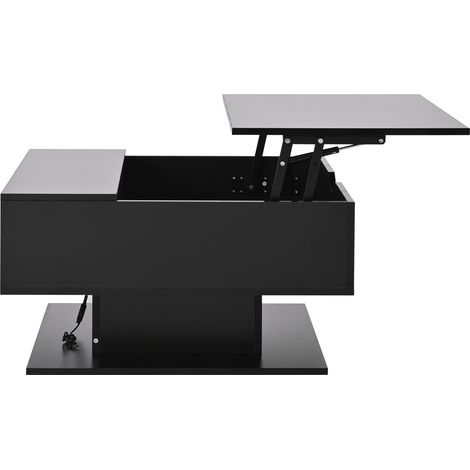 Mesa de centro elevable 80 x 75 x 40 cm negra brillo con almacenaje y LED (1/5)
