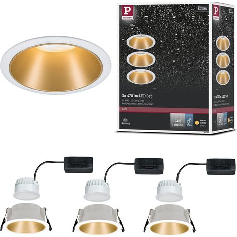 LED spots encastrés Cole rond incl. 3x6,5 watts gradable projecteurs encastrés Blanc, Doré mat Lampe encastrée plastique, Alu zinc Spot pour plafond 2700 K (1/5)