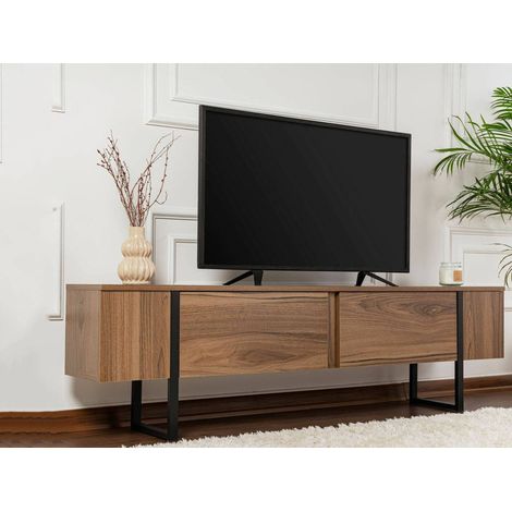 Dmora - Mobile porta TV Tarquin, Credenza da soggiorno, Armadio basso per TV, Base parete attrezzata, 180x30 h50 cm, Noce e Nero (1/5)