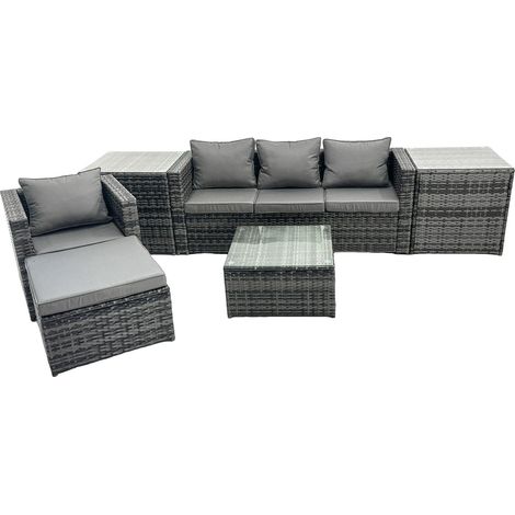 Fimous Outdoor Rattan Garden Furniture Set 5 Seater Patio Lounge Sofa Set with Armchair Square Coffee Table Big Footstool Dark Grey Mixed (1/5)