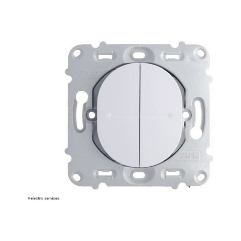 Schneider Electric – Double interrupteur va-et-vient Ovalis – Finition blanche – Mécanisme 71mm – Tension 250V – Courant 10A – Coque de protection chantier (1/5)
