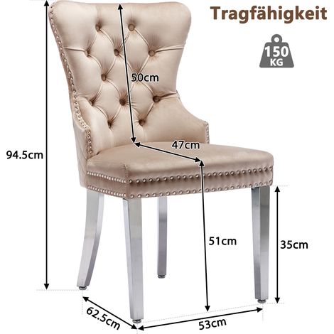 Esszimmerstuhl (Küchenstuhl Wohnzimmerstuhl mit einzigartigem Türklopfer auf der Rückseite, 2 St), Polsterstuhl mit Nagelkopfbesatz,Stützbeine aus Metall, Bezug aus Samt,Beige (1/5)