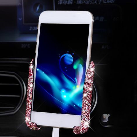Soporte universal para teléfono de coche, montaje en la rejilla de ventilación, clip con diamantes de imitación, accesorio rosa para coche (1/5)