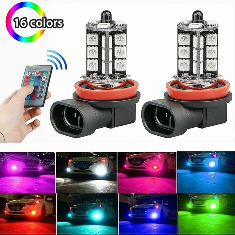 Ampoules LED RGB 16 couleurs H11/H8/H9 avec télécommande infrarouge sans fil pour phares antibrouillard/phares longue portée S2024123014258 (1/4)