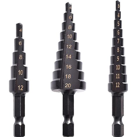 Set mit 3 HSS-Stufenbohrern aus Kobaltstahl, schwarze Nitridbeschichtung, Metallbohrset