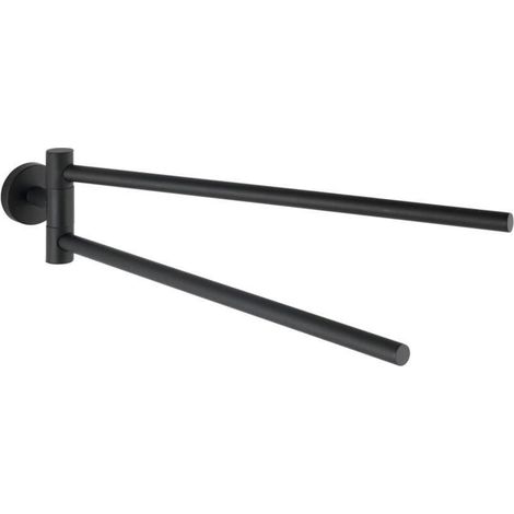 Porte-serviettes mural - Acier inoxydable - 2 Bras pivotants - Salle de bain - 5,5 x 9 x 43 cm - Noir (1/4)