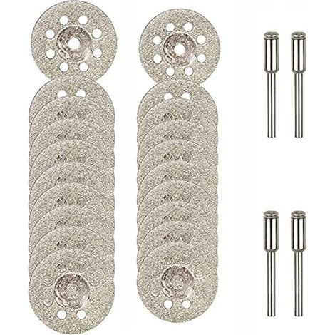 22PCS Disque Diamant de Coupe 22mm Diamant Mini Disques à Tronçonner Lame de Scie Circulaire avec 2 Pièces Mandrins Tiges pour Disques Rotatifs pour Outils Rotatifs Verre Gemmes (1/5)