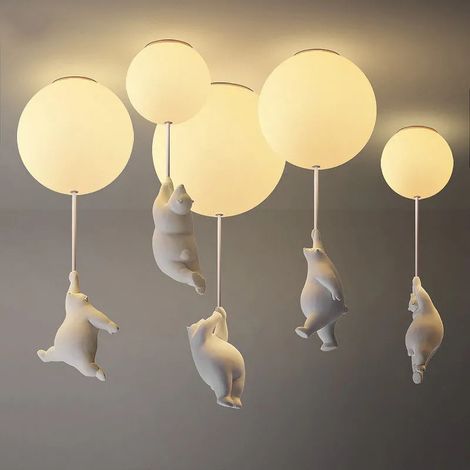 Childrens Ceiling Light White Acrylic Lampshade,Creative Polar Bear Ceiling Light Modern Cartoon Decor Lamp Fixture Indoor Lighting for Boy Girl Bedroom Living Room Kindergarten,23cm(No Bulb) - A (1/3)