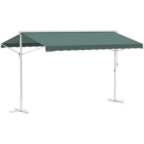 Abri de voiture double pente 4x3 m rétractable, toit inclinable réglable en métal et polyester imperméable, vert foncé, manuel.