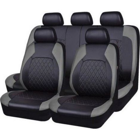 Housse de Siège Voiture Ensembles Universelle Auto - 9Pcs Voiture Universelle Couvre siège en pu Noir gris (1/5)