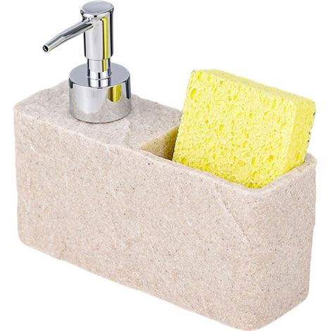 Dispensador de jabón de color beige amarillento con soporte para esponja, almacenamiento multifuncional para el lavabo del hogar.