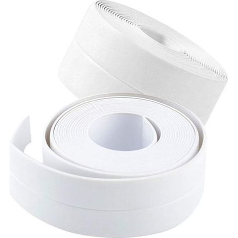Set di 2 strisce adesive sigillanti in PVC per lavello da cucina, WC, bagno, doccia e vasca, 3,2 m x 3,8 cm, bianco (1/5)