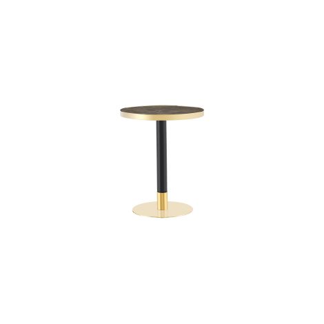 Mesa auxiliar redonda efecto mármol con borde dorado, metal negro y dorado, Ø 60 cm (1/5)
