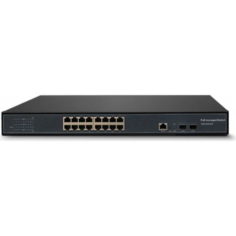 Industriell verwalteter PoE-Switch mit 16 Gigabit-PoE-Ports + 2 Glasfaser-Uplink-Ports + 1 Konsolen-Port, max. 300 W