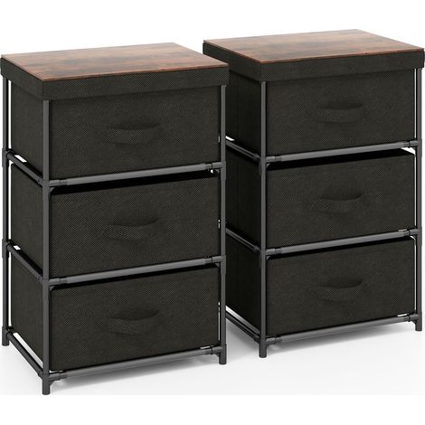 COSTWAY 3-Tier Fabric Dresser Fabric Nightstand Home Organizer Unit w/3 Drawers Black (1/5)