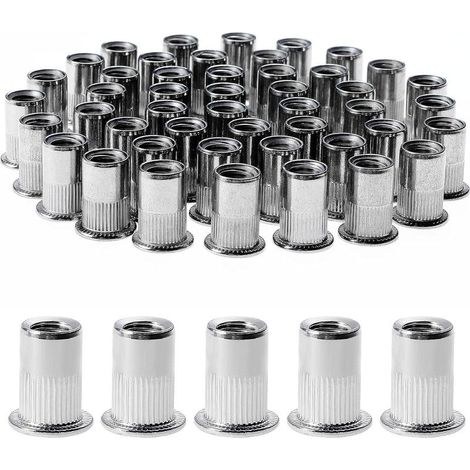 100 écrous à rivets M8 en acier inox Assortiment 100 pièces Filetage profond pour métal et plastique Tête plate 14mm x 18mm (1/5)