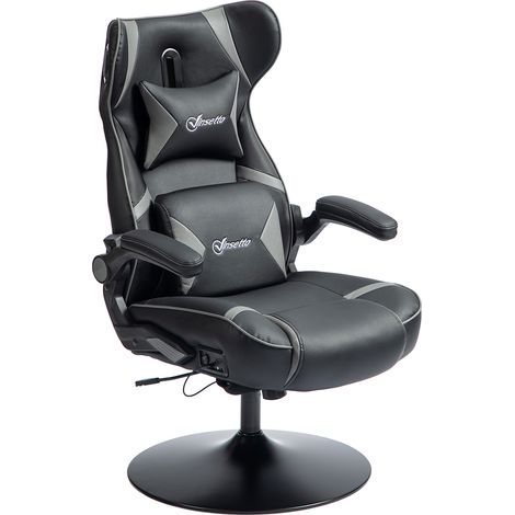 Chaise gaming noir gris avec haut-parleurs, bascule pivotante réglable et design ergonomique pour bureau gamer (1/5)