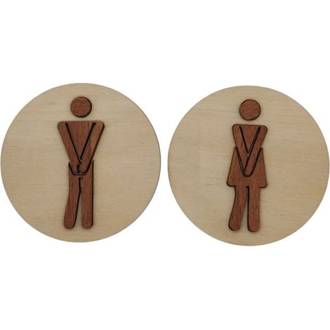 The Bars, coppia di icone 3D uomo e donna per la porta del bagno, in legno di faggio