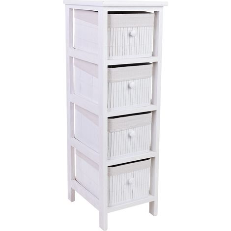 Cajonera blanca de madera con 4 cajones de bambú forrados 26x32x81 cm (1/5)