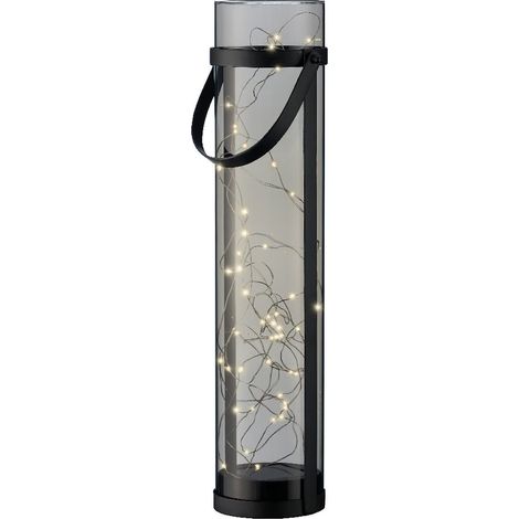 Lumineo Solar LED Laterne Schwarz & Rauchgrau Ø 10 cm Höhe 46 cm 50 Lichter Acryl - warmweiß (1/2)